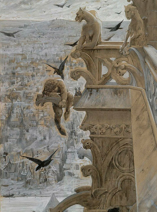 Notre Dame Cathedral - Painting of Quasimodo and Gargoyles.