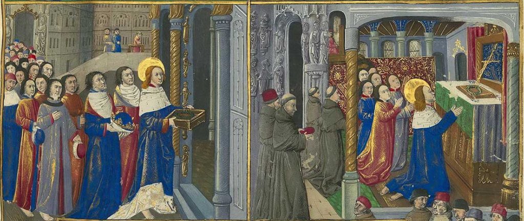 Sainte-Chapelle – Louis IX Deposits the Crown of Thorns in the Chapel (Illuminated Manuscript, 1480)